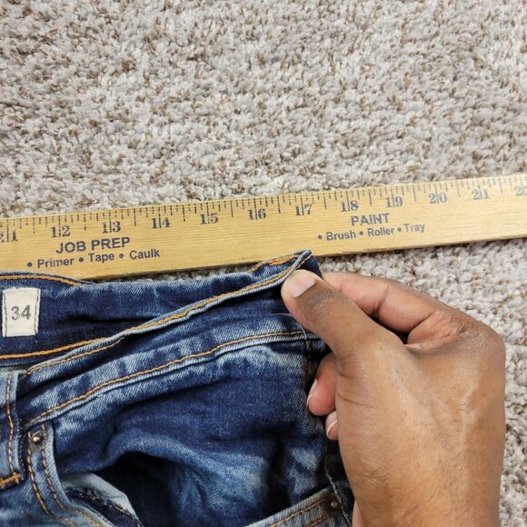 Evolution In Design Jeans Mens 34x32 Measures 34x34 Stacked Distressed - Picture 2 of 6